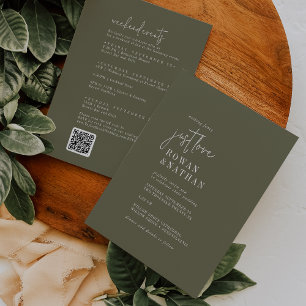 Invitation Moderne Chic Olive Green Week-end Événements QR Ma