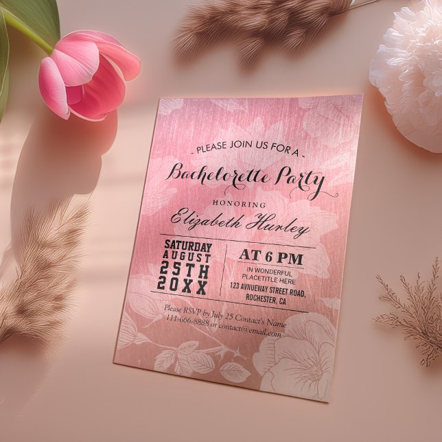 Invitation Moderne Chic Rose Gold Floral Bachelorette Party (Créateur téléchargé)