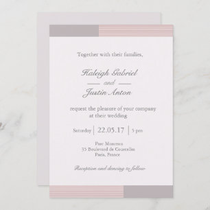 Invitation Moderne chic rose vif blanc rayures gris mariage