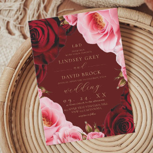 Invitation Moderne Chic Rouge Bourguignon Roses Florales Mari