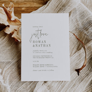 Invitation Moderne Chic Vert et Blanc Juste Amour Mariage
