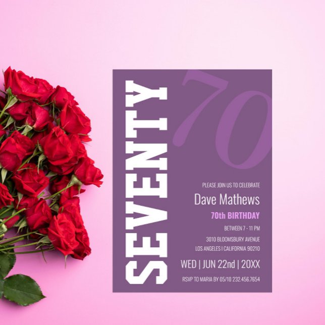 Invitation Moderne chic violet 70e anniversaire (Créateur téléchargé)