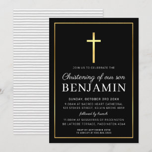 Invitation MODERNE CHRISTENING or croix simple noir blanc