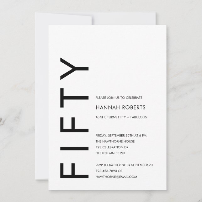 Invitation Moderne Cinquante ans et Fantastique Fête d'annive (Devant)