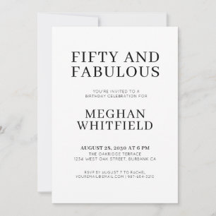 Invitation Moderne Cinquante ans et Fantastique Fête d'annive