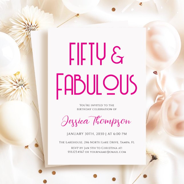 Invitation Moderne Cinquante et Fantastique Art Déco 50e Anni (Elegant and modern Fifty & Fabulous art deco birthday party invitation)