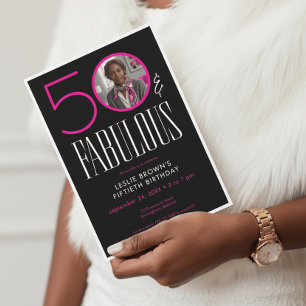 Invitation Moderne Cinquante Fantastique Rose Blanc Photo Ann