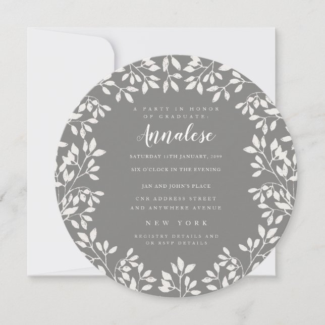 Invitation Moderne Circle Laurel Wreath Graduation Party (Devant)