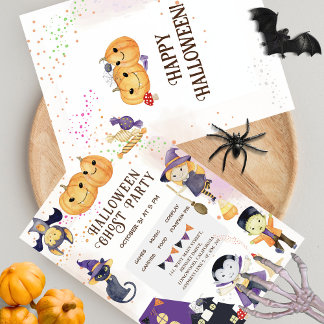 Invitation Moderne Citrouille violet orange mignon Enfants Ha