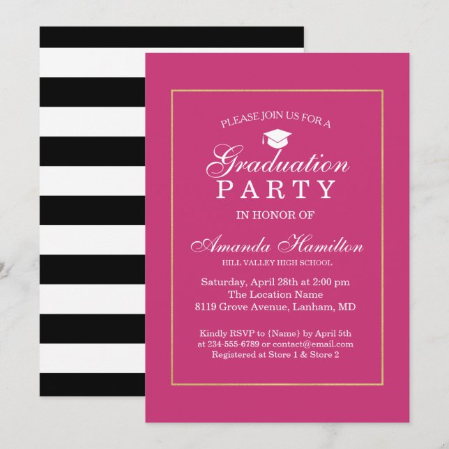 Invitation Moderne Classic or rose Frame Graduation (Devant / Derrière)