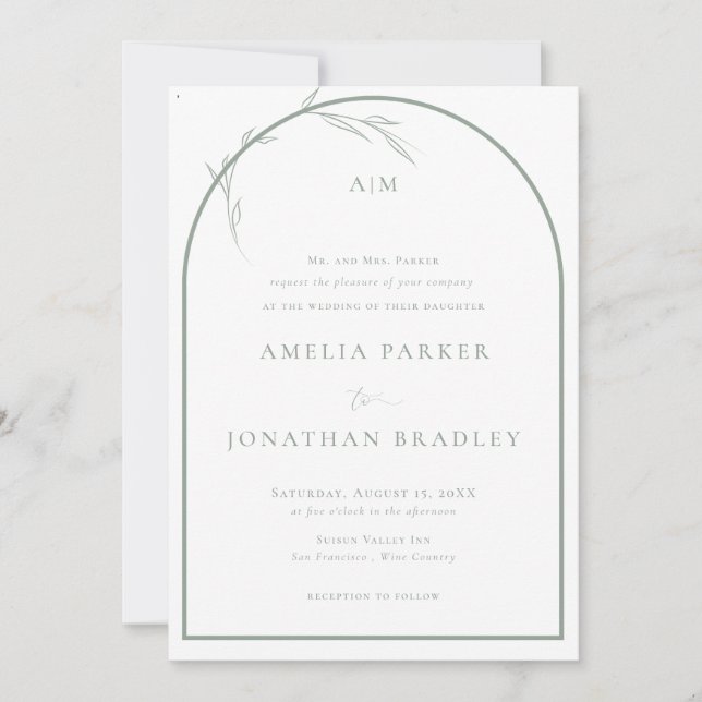Invitation Moderne Classic Sage Green | Mariage officiel (Devant)