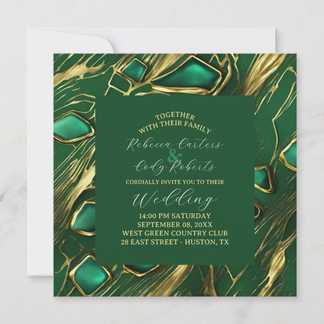 Invitation Moderne classique Moody Mariage vert émeraude fonc (Devant)