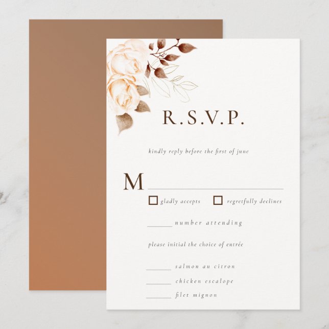 Invitation Moderne Classique Réponse Mariage Floral Teintée d (Devant / Derrière)