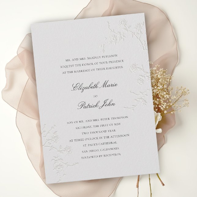 Invitation Moderne Classique Roses Sauvages Délicates Mariage (modern classic wedding invitation card delicate wild roses wildflowers formal black tie ballroom iv)