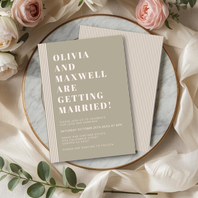 Invitation Moderne Classique Vert Sauge Rayé Mariage  (Créateur téléchargé)