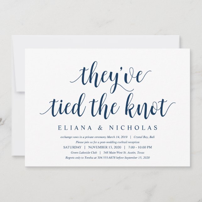 Invitation Moderne Clean Rustic, Police Marine, Elopement Mar (Devant)