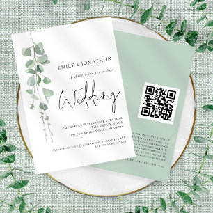 Invitation Moderne Code QR de mariage à l'écriture élégante d