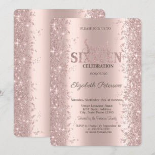 Invitation Moderne Confettis Pailletés Rose Gold Sweet 16
