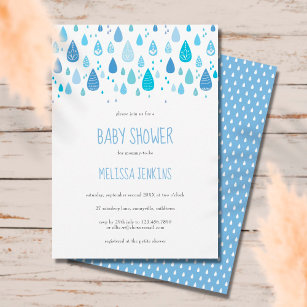 Invitation Moderne Cute Blue Raindrops Baby Boy Douche