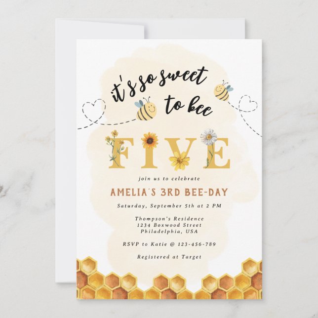 Invitation Moderne Cute C’est tellement doux d’être cinq ans (Devant)