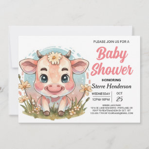 Invitation Moderne Cute Country Farm Vache Baby shower