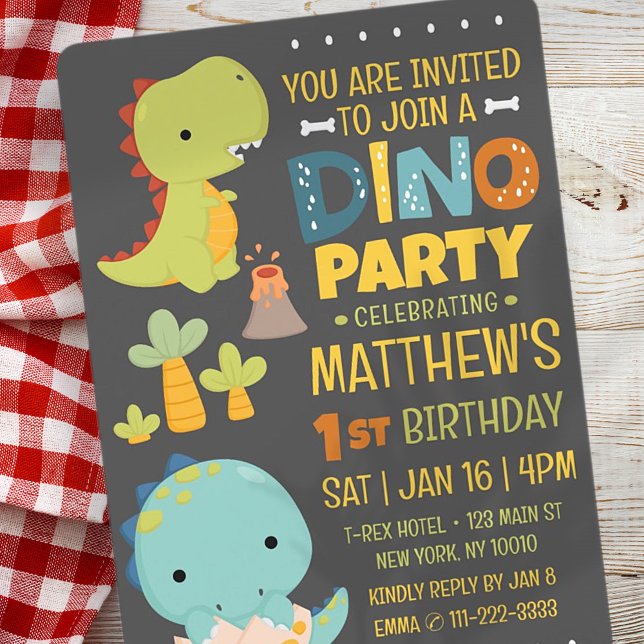 Invitation Moderne Cute Dinosaur Dino fête d'anniversaire pou (Créateur téléchargé)