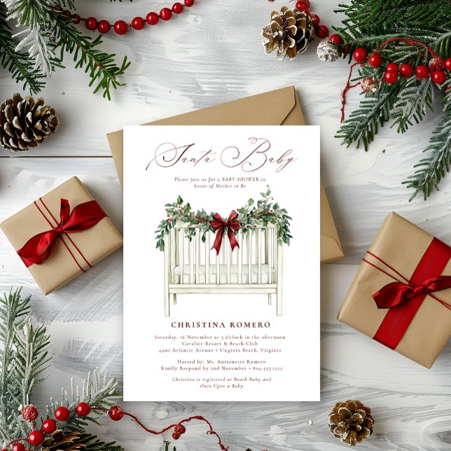 Invitation Moderne Cute Elegant Père Noël Baby Baby shower (Santa Baby Baby Shower Invitation )