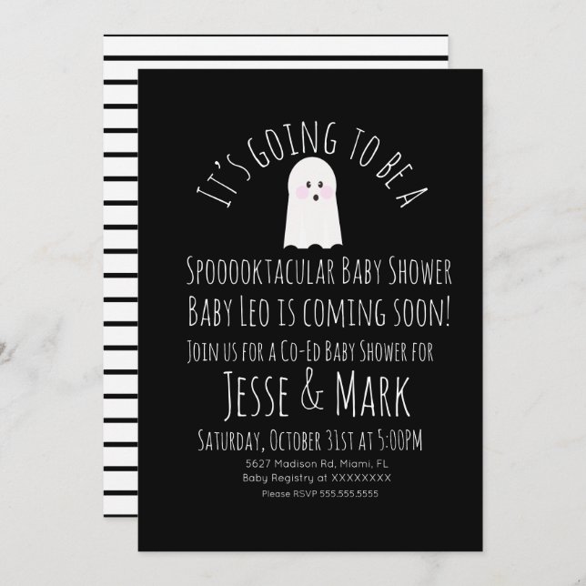 Invitation Moderne Cute Ghost Ghoul Baby shower (Devant / Derrière)