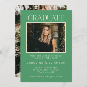 Invitation Moderne Cute Kelly Green Deux Photo Graduation Par