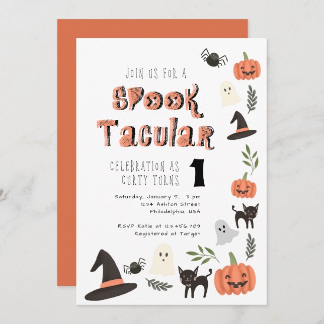Invitation Moderne Cute Spooktacular Halloween Anniversaire (Devant / Derrière)