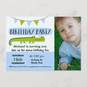 Invitation moderne d'anniversaire d'alligator de