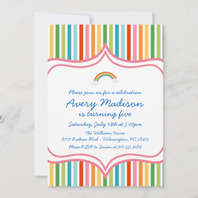 Invitation moderne d'anniversaire de grande rayure (Devant)