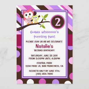 Invitation moderne d'anniversaire de hiboux