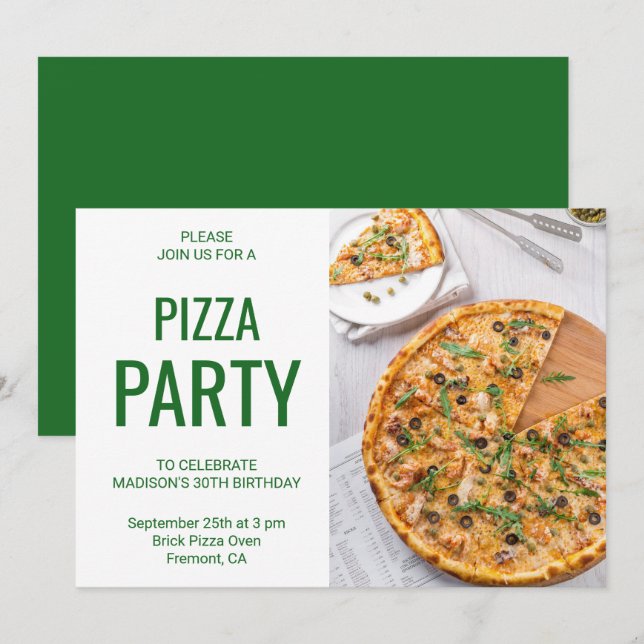Invitation moderne d'anniversaire pizza (Devant / Derrière)