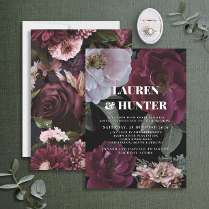 Invitation Moderne Dark Moody Bourgogne rose Floral Mariage I