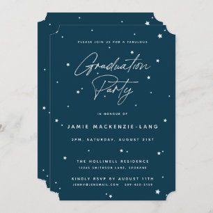 Invitation Moderne Dark Turquoise Script et Stars Graduation 
