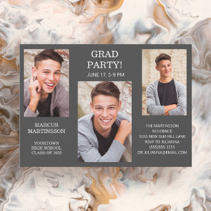 Invitation moderne de 3 photos grises (couleur mod