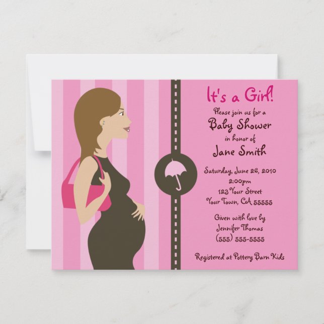 Invitation moderne de baby shower de fille (rose) (Devant)