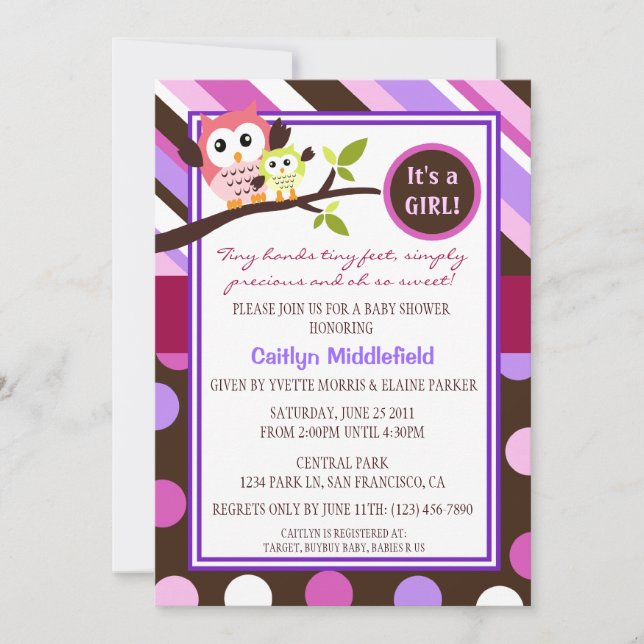 Invitation moderne de baby shower de hiboux (Devant)
