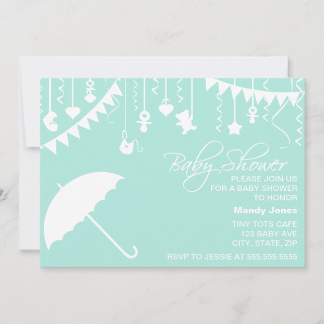 Invitation moderne de baby shower de menthe de (Devant)