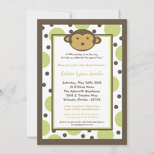 invitation moderne de baby shower de singe de mod (Devant)