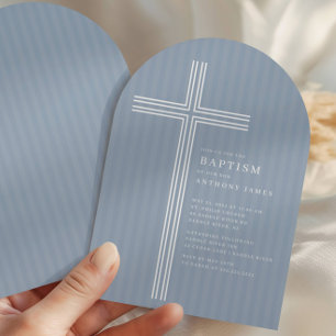 Invitation moderne de baptême Croix Bleue