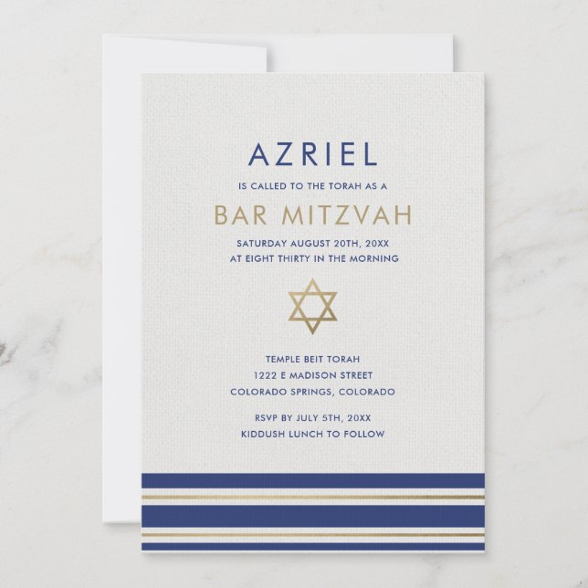 Invitation moderne de Bar Mitzvah avec Tallit (Devant)