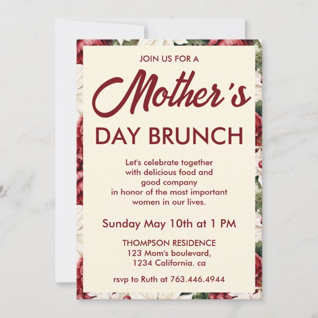 Invitation moderne de brunch de la fête des Mères  (Devant)