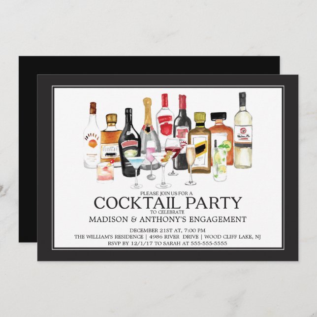 Invitation moderne de cocktail de fiançailles (Devant / Derrière)