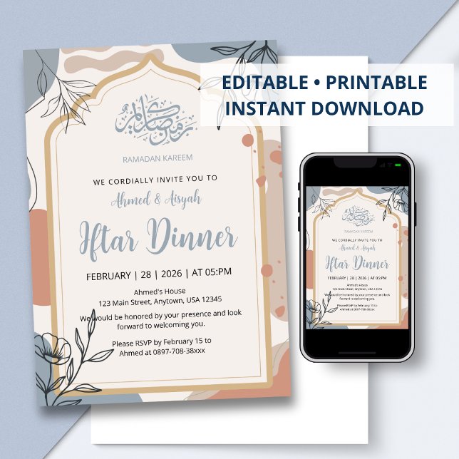 Invitation moderne de dîner Iftar floral Boho pour (Créateur téléchargé)
