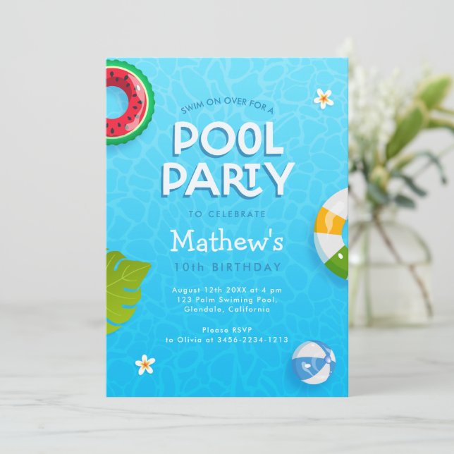 Invitation moderne de fête au bord de la piscine a (Debout devant)