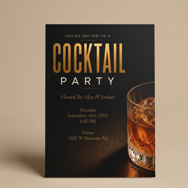 Invitation moderne de fête cocktail en or (Créateur téléchargé)