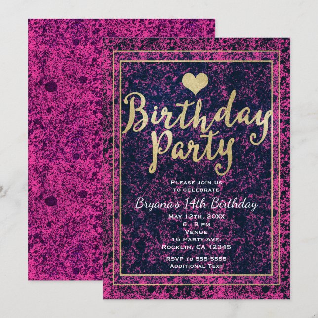 Invitation moderne de FÊTE D'ANNIVERSAIRE Or et Ro (Devant / Derrière)