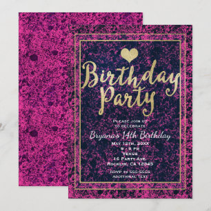 Invitation moderne de fête d'anniversaire rose et 